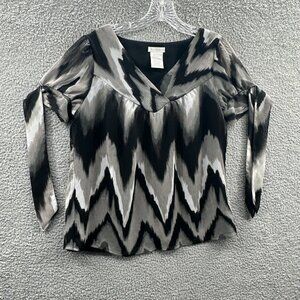 Worthington‎ Womens Top Medium Gray Black Geometric 3/4 Sleeve Pullover Shirt